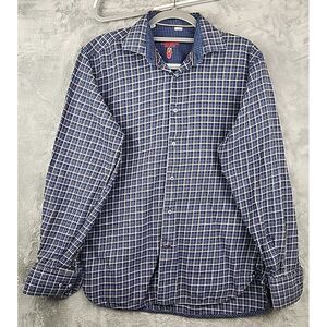 Luchiano Visconti Mens Medium Long Sleeve Blue Houndstooth Button Up Dress Shirt